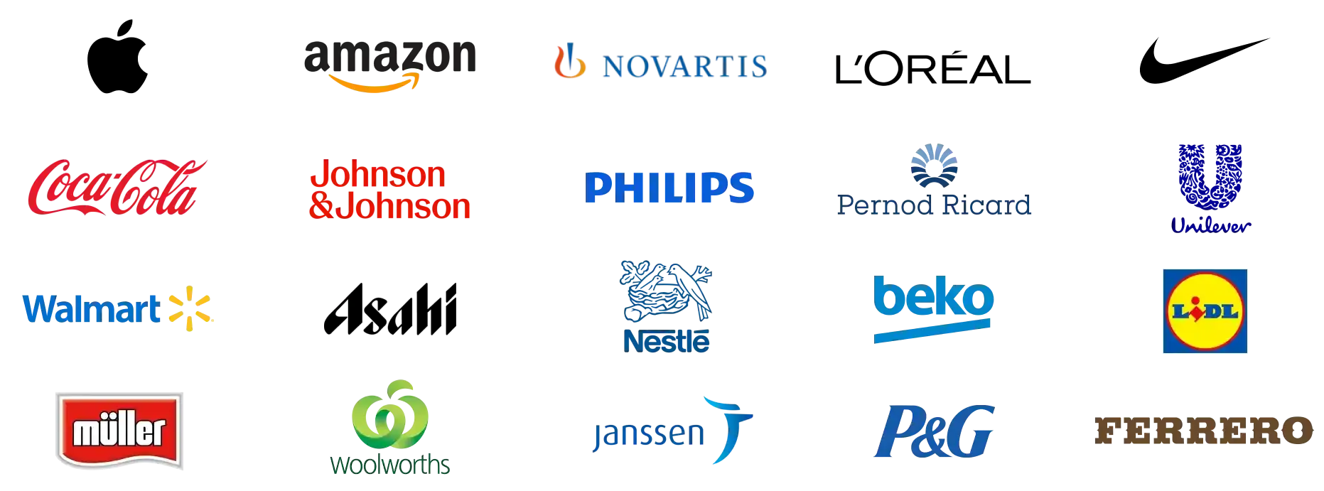 Brands that trust Digital Link: Amazon, Novartis, Coca-Cola, Johnson & Johnson, Philips, Pernod Ricard, Unilever, Walmart, Nestlé, Beko, Lidl, Müller, Woolworths, Janssen, P&G and Ferrero